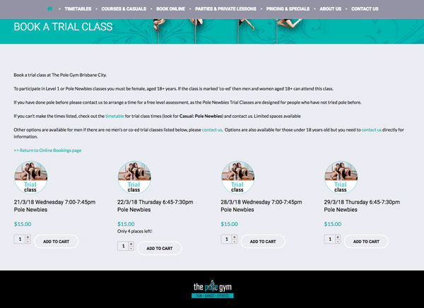The Pole Gym website bookings