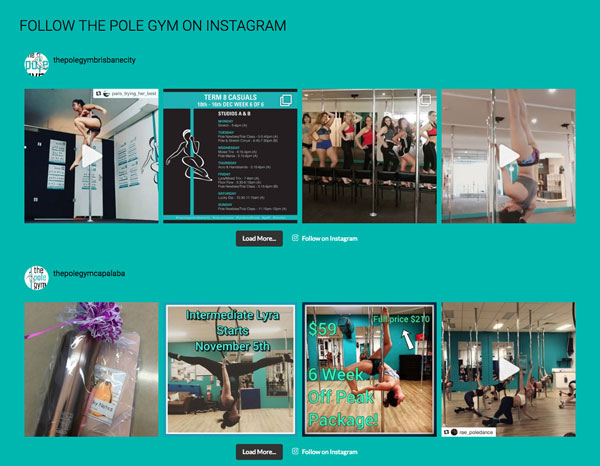 The Pole Gym website instagram feed